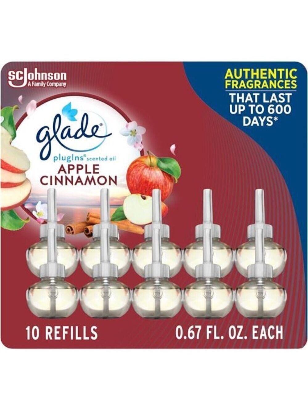 Glade PlugIns Air Freshener Refills Apple Cinnamon Scented Oil Home 10 Pack
